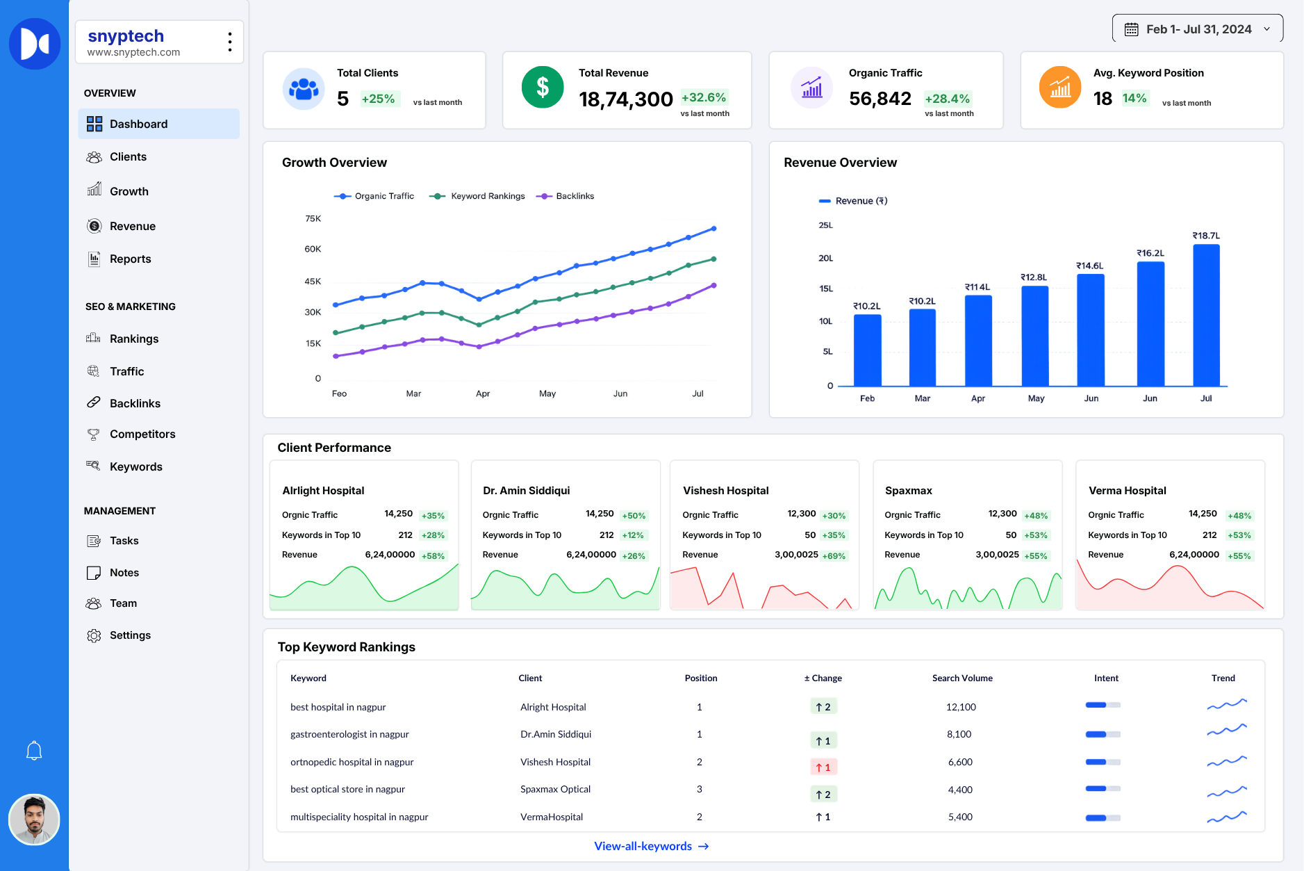 Snyptech digital marketing dashboard